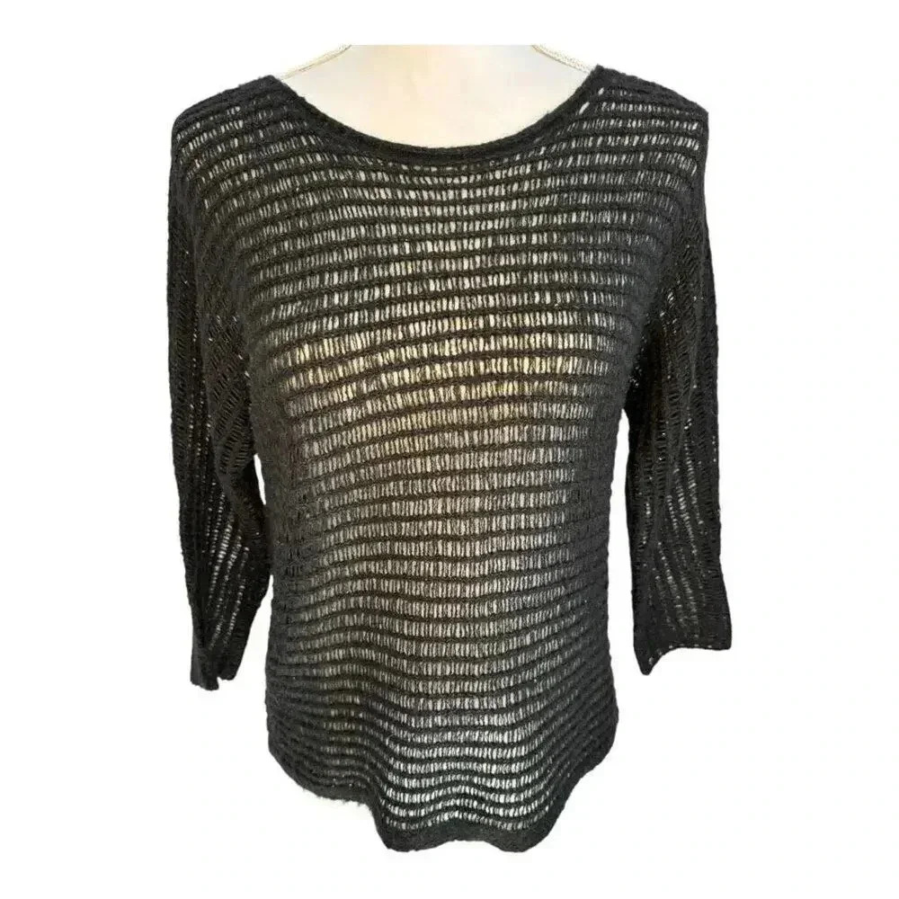 Ann‎ Taylor Women’s Small Black Open Knit Scoop Neck Top